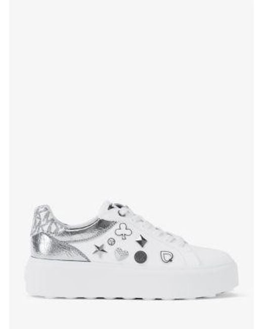 Michael Kors White Romey Embellished Mixed-Media Platform Sneaker