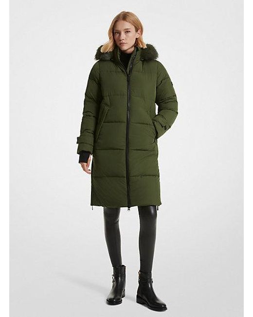 MICHAEL Michael Kors Mk Faux Fur Trim Quilted Puffer Coat in Green Lyst UK