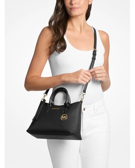 Michael Kors Outlet Black Mk Austen Small Leather Satchel
