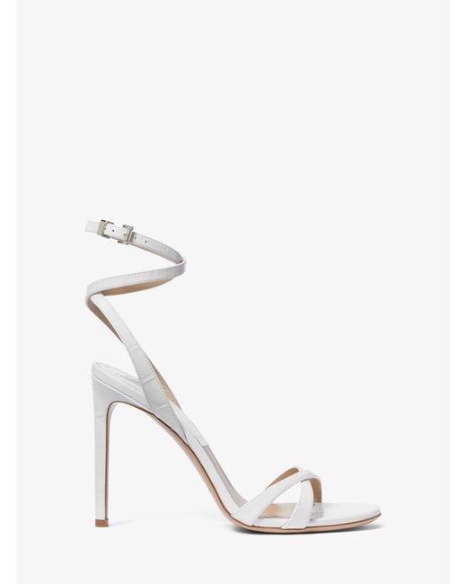 Michael Kors White Chrissy Crocodile Embossed Leather Sandal