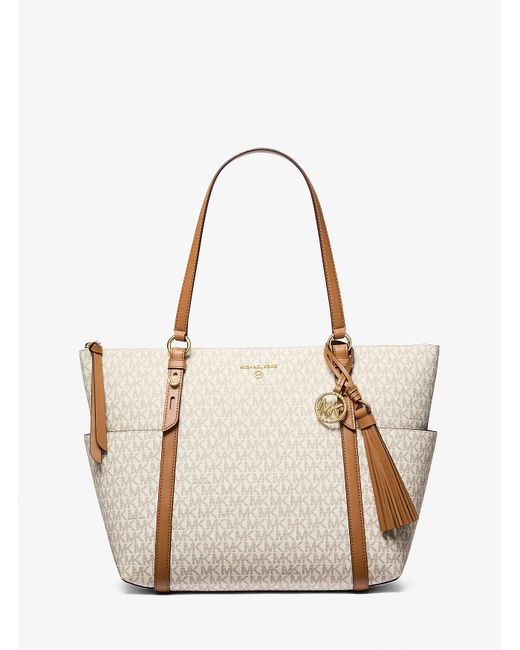 Michael Kors Natural Mk Sullivan Large Logo Top-Zip Tote Bag