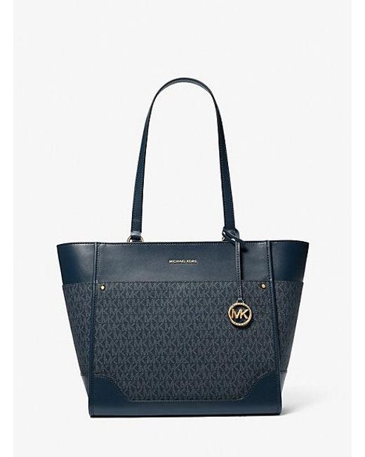 MICHAEL KORS💥VINTAGE~RARE💥Large Blue Leather Locket Tote  Michael Kors Blue Leather Tote with Perforated Logo and Gols Charm and Accents main image 1