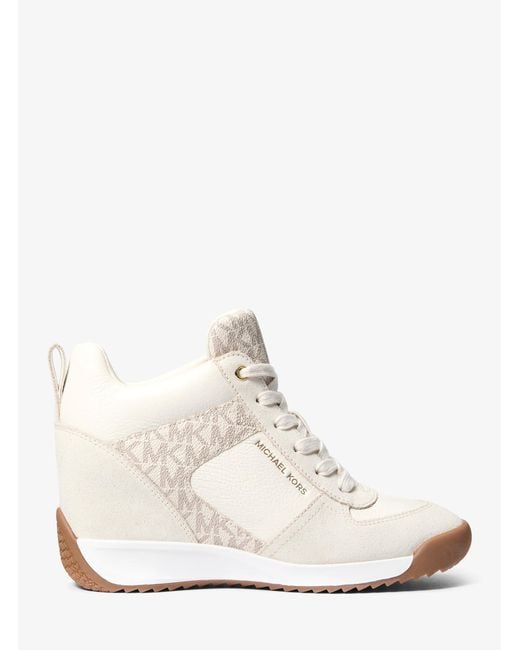 MICHAEL Michael Kors White Mk Nikko S2 Suede And Leather Wedge Trainer