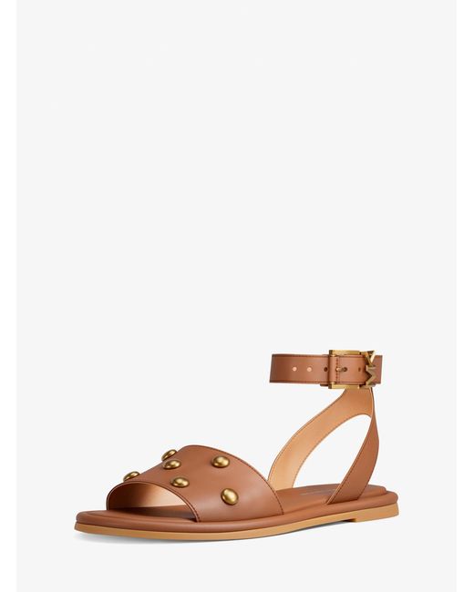 Michael Kors Brown Rosetta Studded Leather Sandal