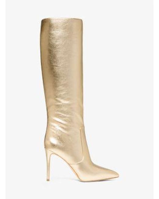Michael Kors White Mk Rue Metallic Leather Knee Boot