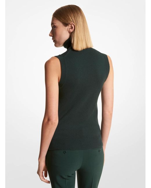 Michael Kors Green Mk Cashmere Sleeveless Polo Neck