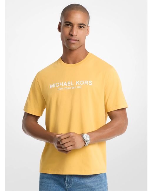 Michael Kors Outlet Yellow Mk Logo Cotton T-Shirt for men