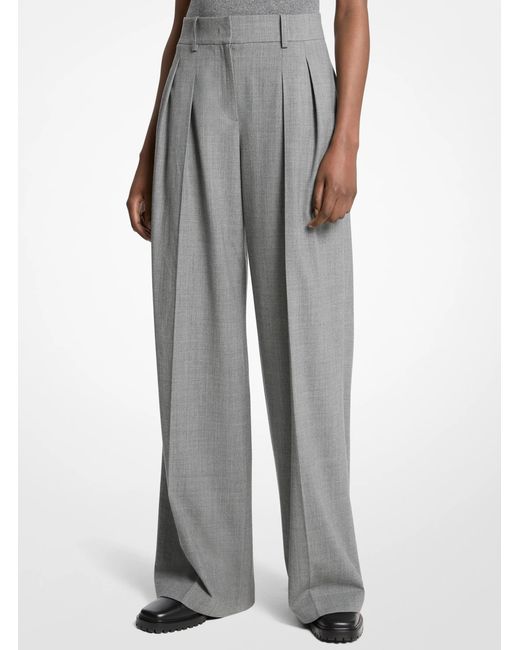 Michael Kors Gray Pleated Slouch Stretch Wool Trousers