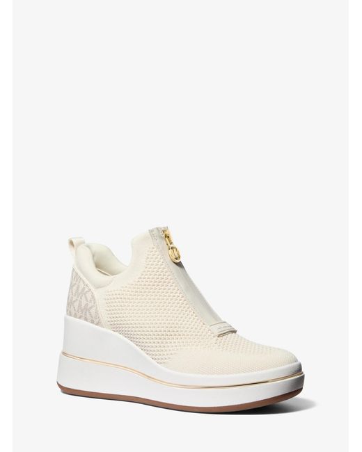 MICHAEL Michael Kors White Mk Emmy Mesh Zip-Up Wedge Trainer