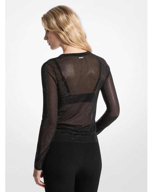 MICHAEL Michael Kors Black Embellished Mesh Top
