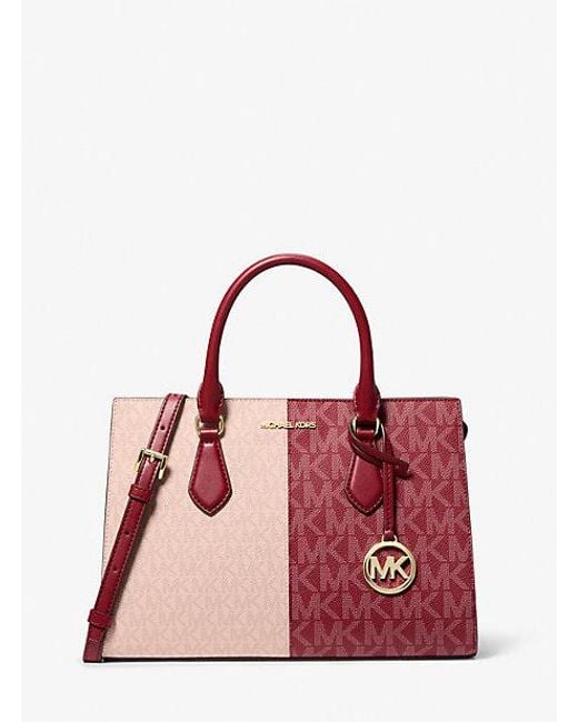 Michael Kors Red Sheila Medium Two-Tone Metallic Signature Logo Satchel