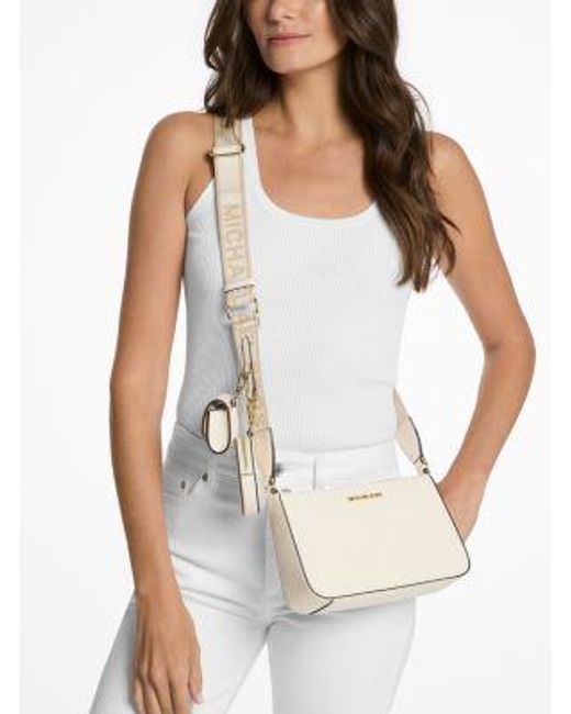 Michael Kors Natural Jet Set Saffiano Leather Crossbody Bag With Case For Apple Airpods Pro