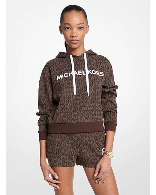 Michael Kors Brown Signature Logo Cotton Blend Cropped Hoodie