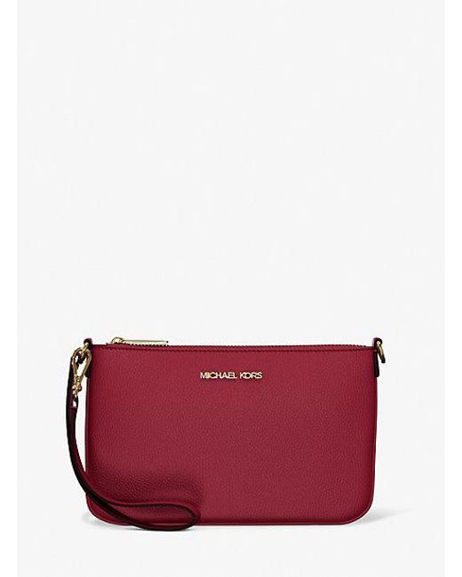 Michael Kors Red Jet Set Small Pebbled Leather Convertible Wristlet