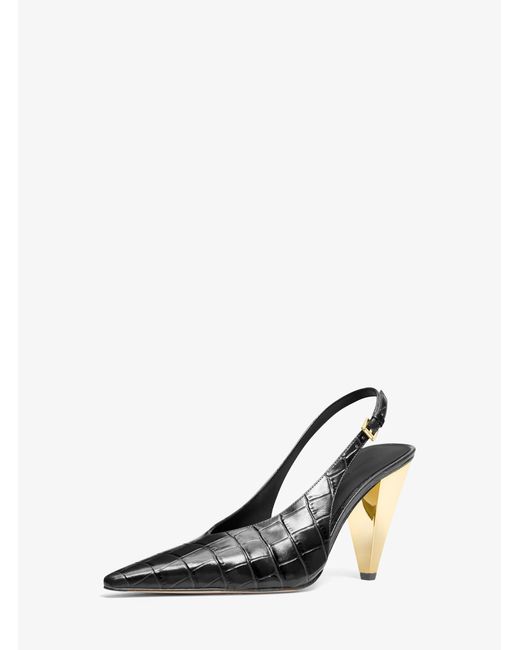 MICHAEL Michael Kors White Mk Electra Crocodile Embossed Leather Slingback Pump