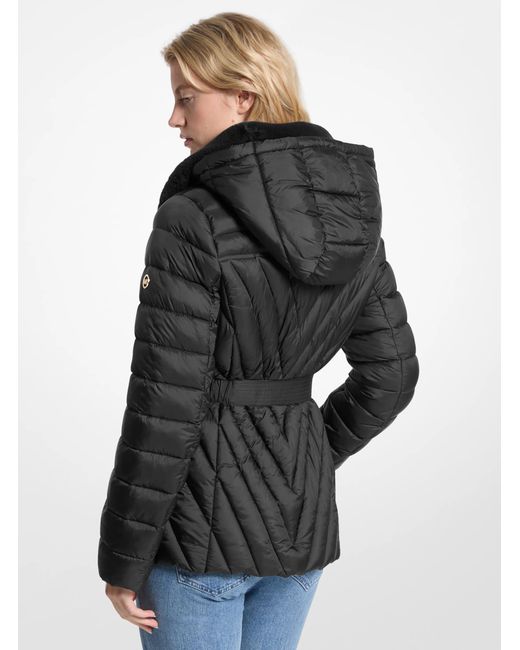 MICHAEL Michael Kors Black Faux Fur Trim Packable Nylon Puffer Jacket