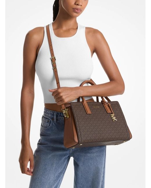 MICHAEL Michael Kors Brown Laila Medium Signature Logo Satchel