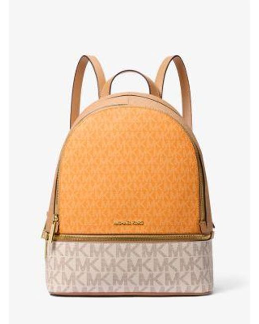 Michael Kors Natural Rhea Medium Color-Block Signature Logo Backpack
