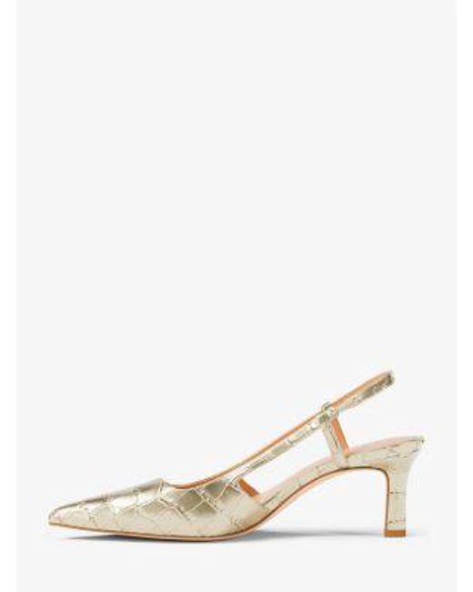 Michael Kors Natural Alora Metallic Crocodile Embossed Leather Slingback Pump