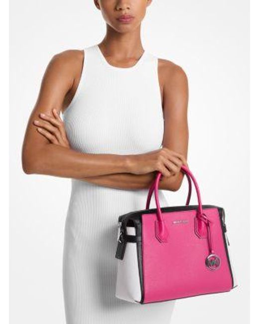 Michael Kors Blue Mercer Medium Color-Block Belted Satchel