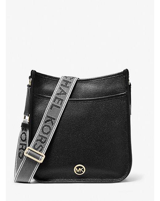 Michael Kors Black Luisa Large Pebbled Leather Messenger Bag