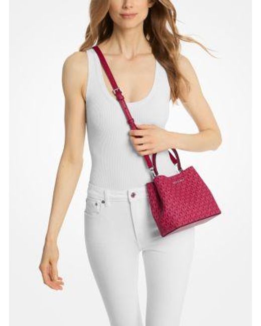Michael Kors Pink Pratt Small Signature Logo Convertible Shoulder Bag