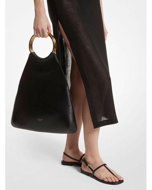 Michael Kors Black Ursula Large Leather Ring Tote Bag