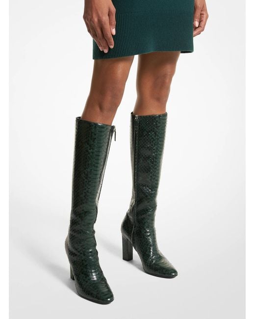 Michael Kors Green Mk Carly Python Embossed Leather Boot