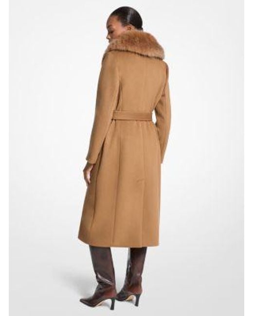 Michael Kors Brown Faux Fur Trim Wool Blend Coat