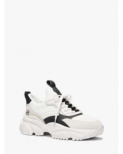 Michael Kors Darius Mixed-Media Trainer in White for Men | Lyst