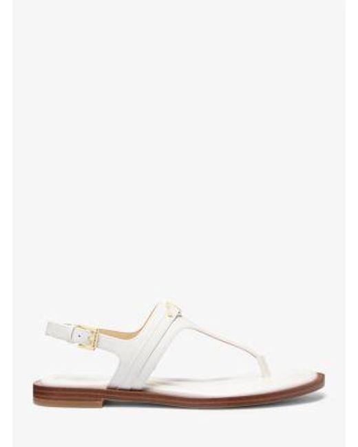 Michael Kors White Mk Mandy Leather T-Strap Sandal