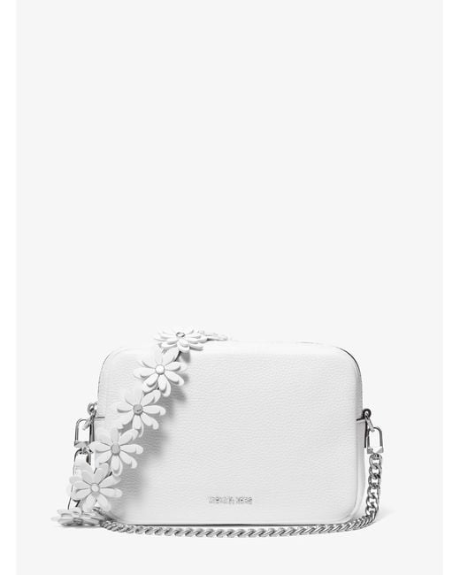 MICHAEL Michael Kors White Mk Bryant Medium Pebbled Leather Camera Crossbody Bag