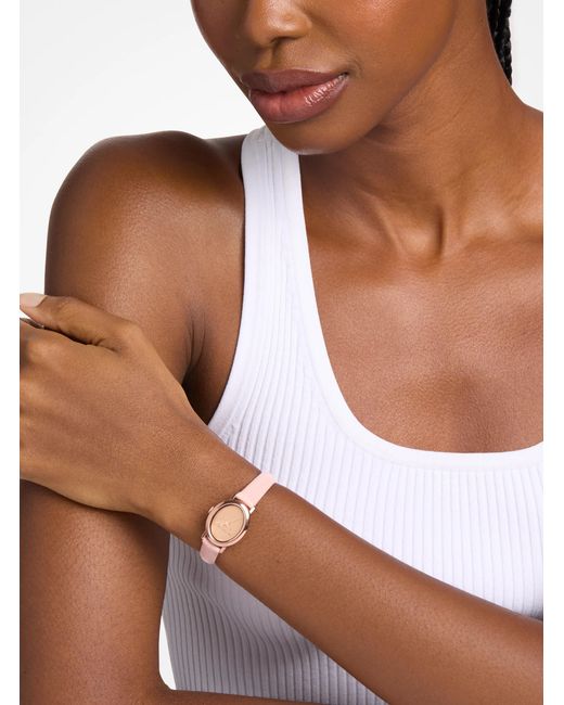 Michael Kors Pink Petite Maude Rose-Tone And Lizard Embossed Leather Watch