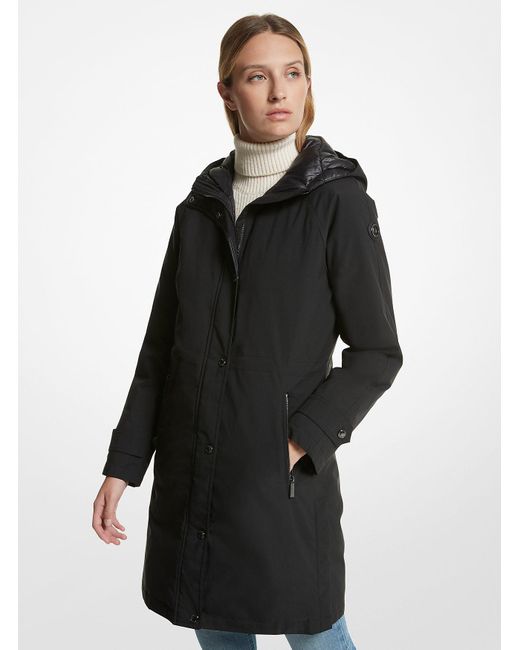 Michael Kors Outlet Black Mk Woven Hooded Raincoat