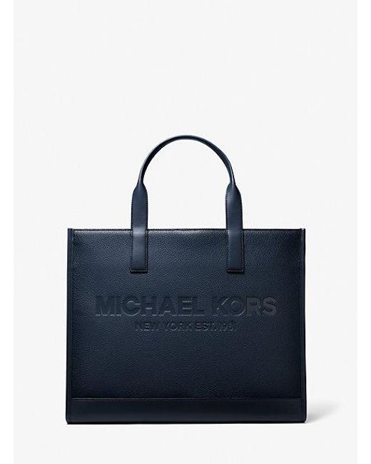 Michael Kors Blue Cooper Logo Embossed Pebbled Leather Tote Bag for men