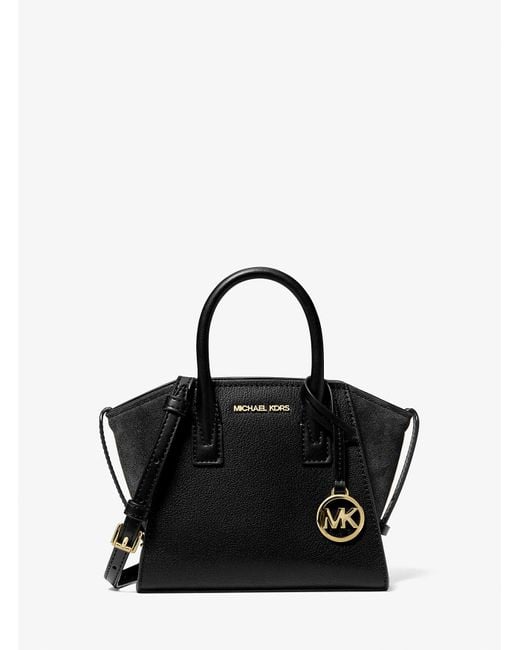 Michael Kors Outlet Black Mk Avril Extra-Small Leather And Suede Satchel