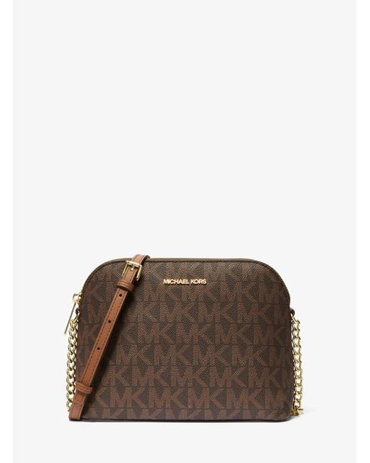 Michael Kors Outlet Brown Mk Cindy Signature Logo Dome Crossbody Bag