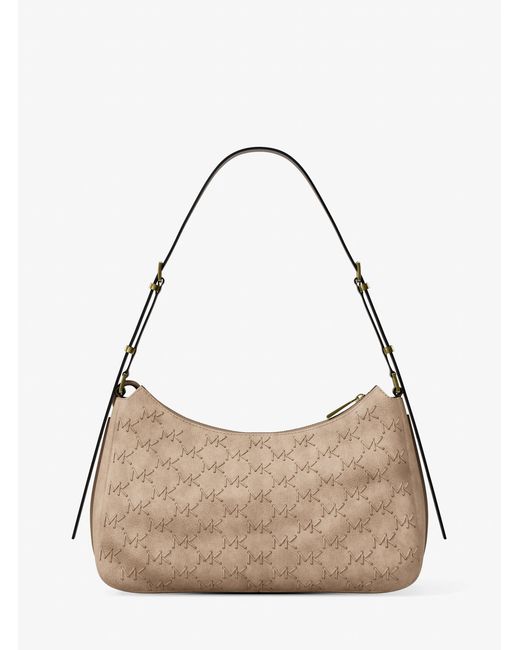 Michael Kors Natural Nolita Medium Whipstitched Logo Leather Shoulder Bag