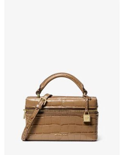 MICHAEL Michael Kors Brown Mk Jana Extra-Small Crocodile Embossed Leather Convertible Crossbody Bag