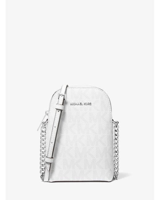 Michael Kors Outlet White Mk Jet Set Small Signature Logo Crossbody Bag