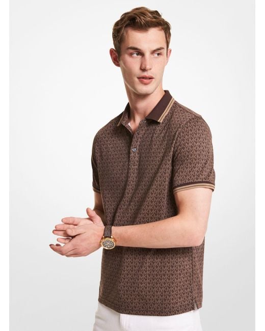 Michael Kors Brown Greenwich Logo Print Cotton Jersey Polo Shirt for men