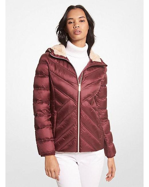 Michael Kors Red Nylon Packable Hooded Jacket