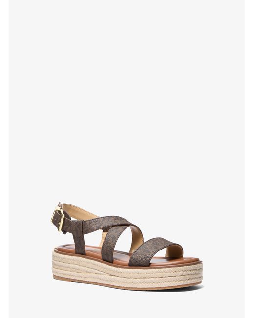 MICHAEL Michael Kors Natural Lynn Signature Logo Platform Espadrille Sandal