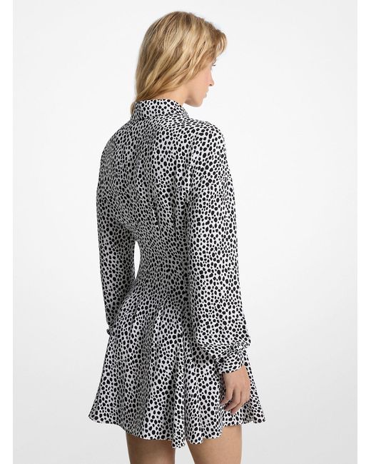 MICHAEL Michael Kors Gray Mk Cheetah Print Crepe Pleated Shirtdress