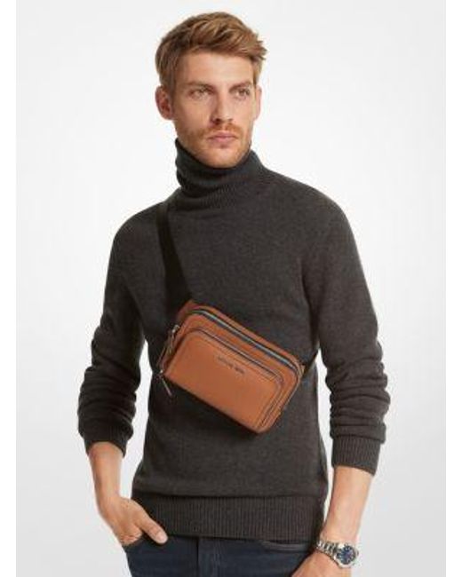 Michael Kors Brown Hudson Pebbled Leather Sling Pack for men