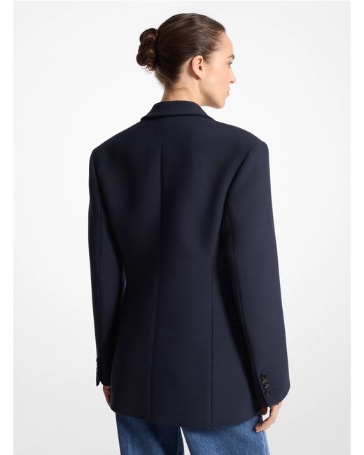 Michael Kors Blue Mk Wool Blend Gabardine Carved Blazer