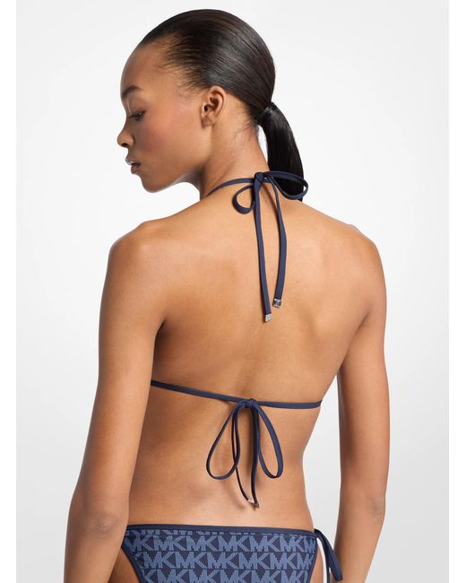 MICHAEL Michael Kors Blue Mk Reversible Logo Triangle Bikini Top