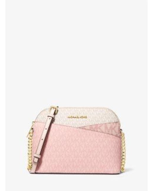 Michael Kors Pink Jet Set Travel Medium Color-Block Signature Logo Crossbody Bag