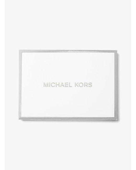 Michael Kors White Mk Jet Set Small Crocodile Embossed Leather Card Case