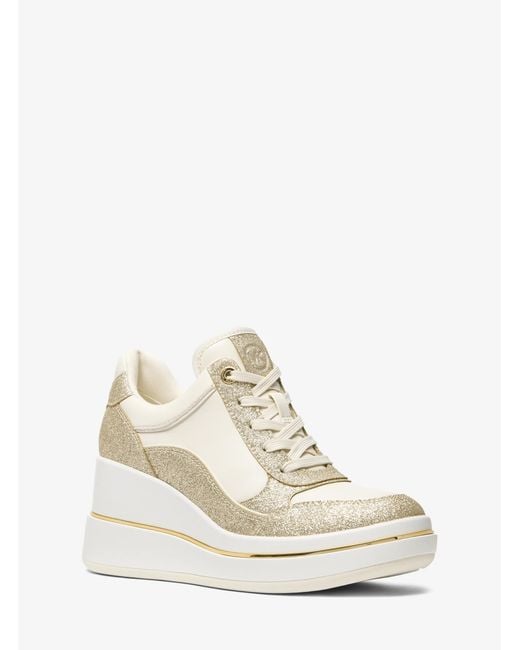 MICHAEL Michael Kors White Mk Emmy Signature Logo And Leather Wedge Trainer